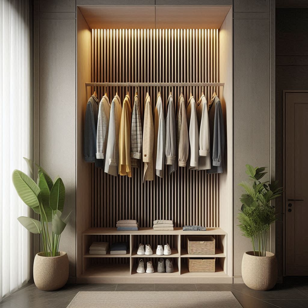 Laundry Room Cabinet Niche with Vertical Rod