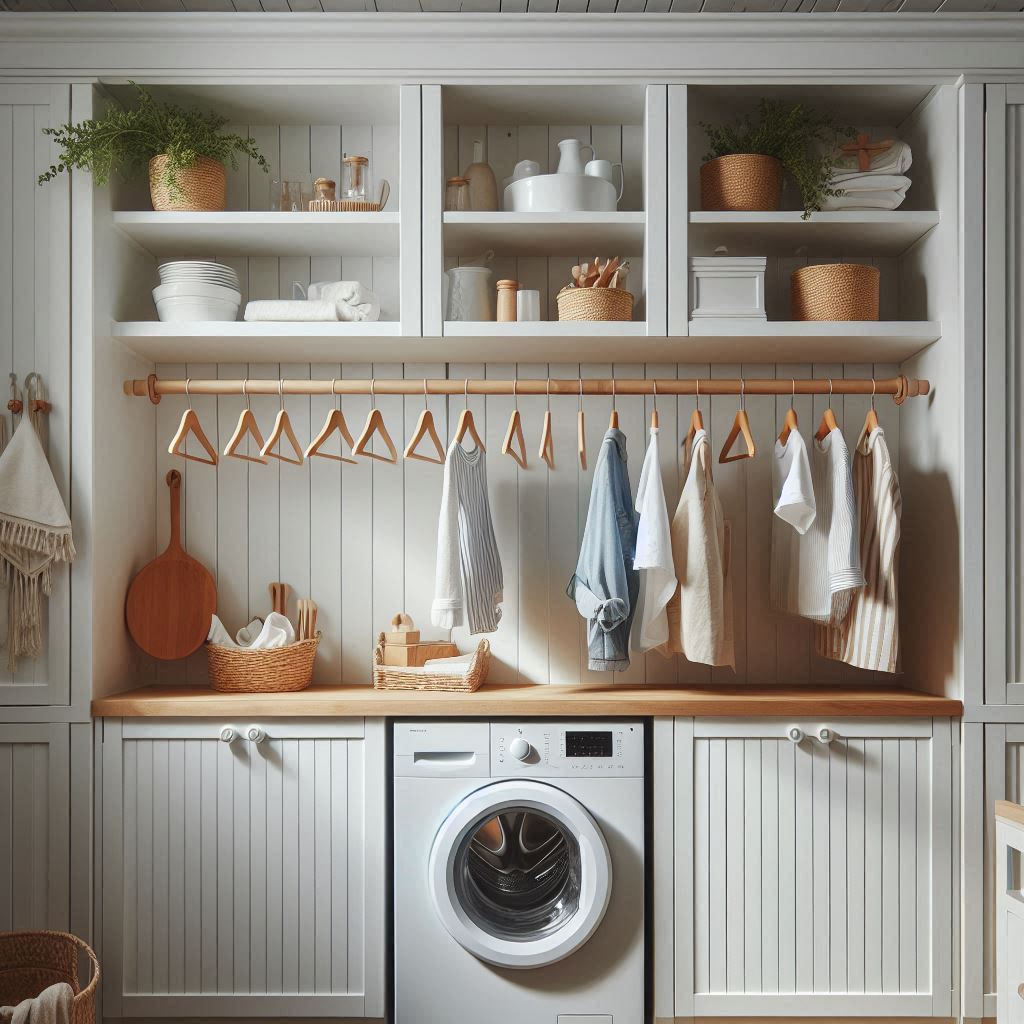 Overhead Cabinets with Hanging Rods Beneath