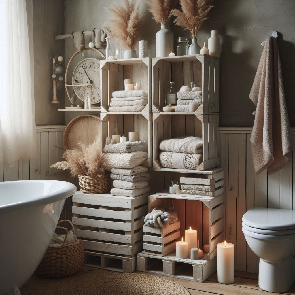 Repurposed Wooden Crates as Shelves