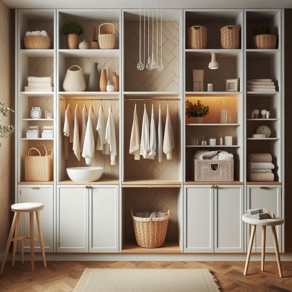 Tall Cabinet Towers with Integrated Hanging Space