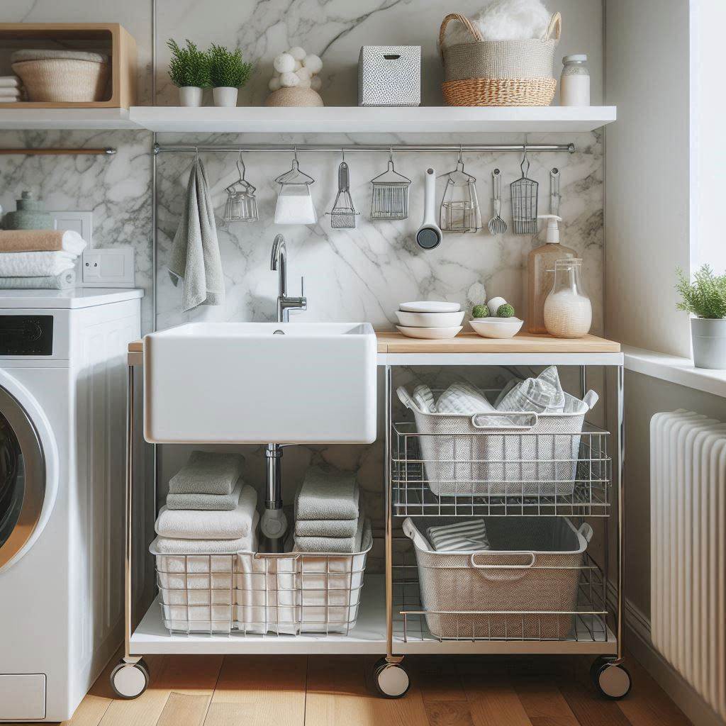 Sink with Rolling Storage Cart