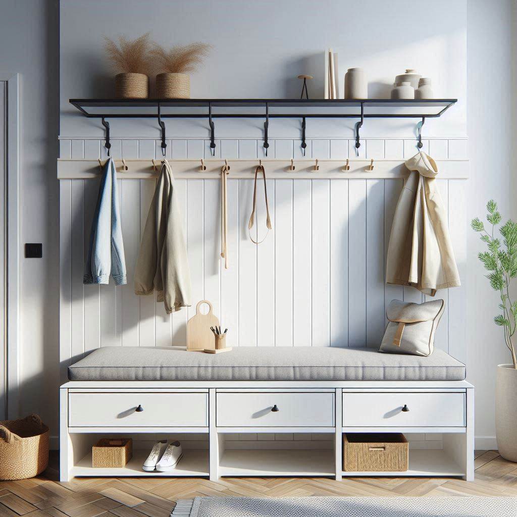 Built-In Cabinet Bench with Overhead Rod