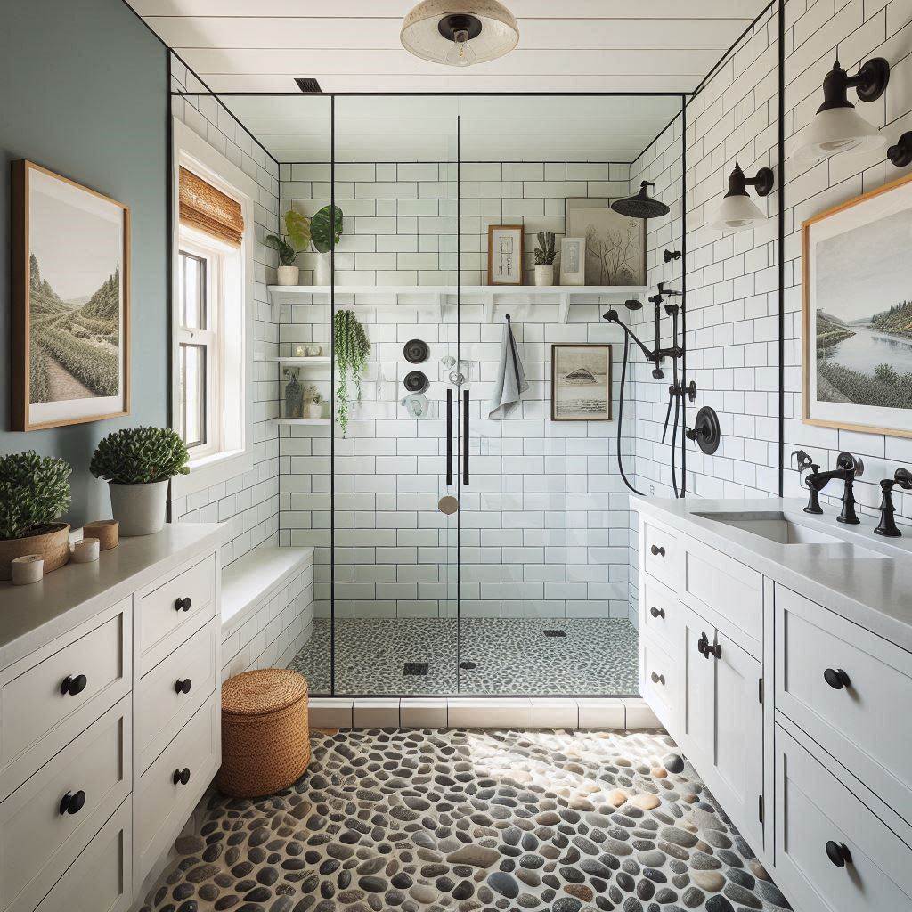 Modern Walk-In Shower with Rustic Finishes