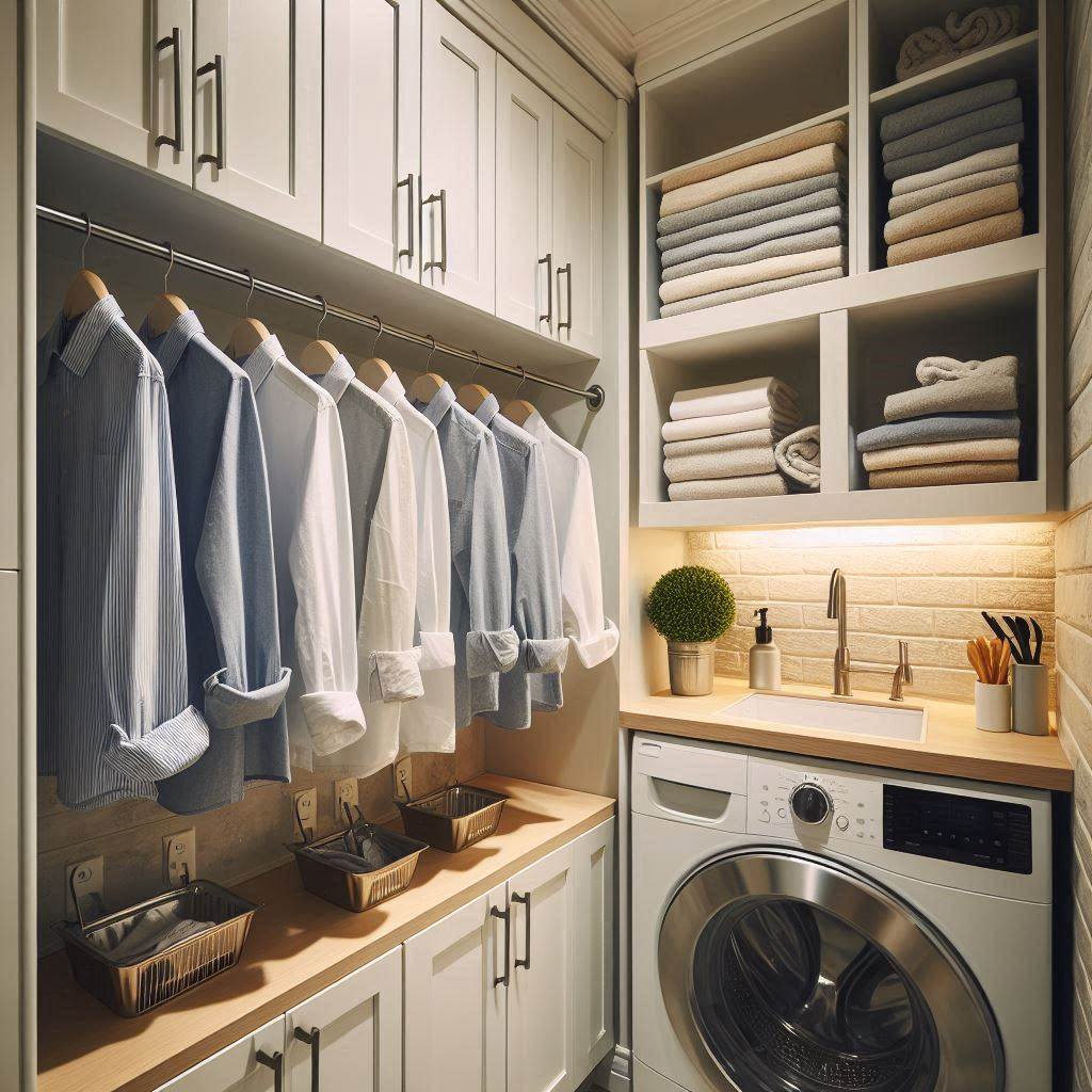 Overhead Cabinets with a Built-In Hanging Rod