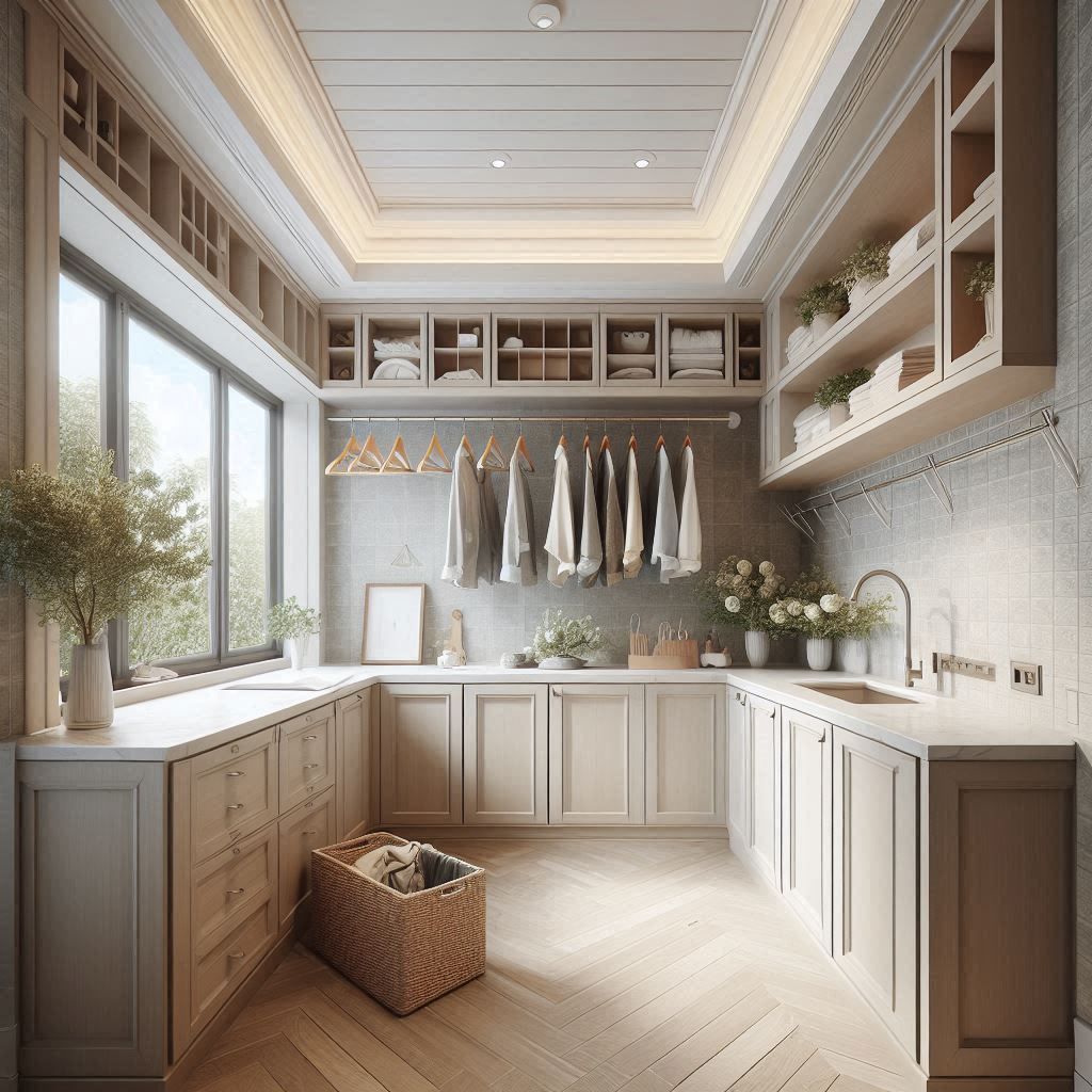 L-Shaped Cabinet Layout with Rod Corner