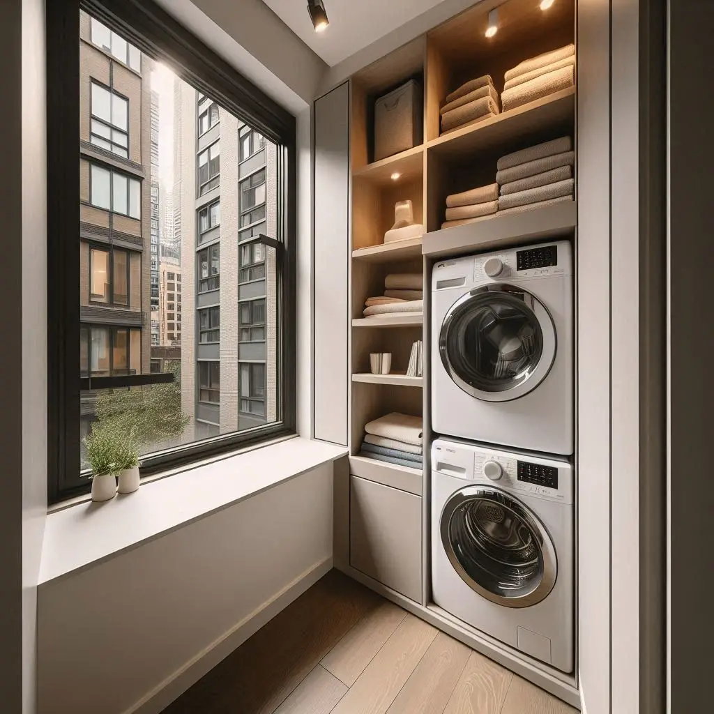 Stackable Washer-Dryer Beside the Window