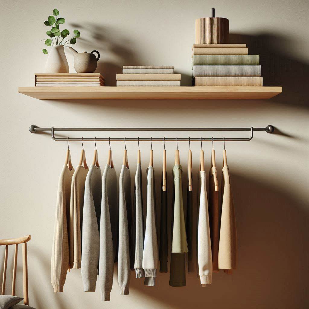 Open Shelves with Rod Underneath