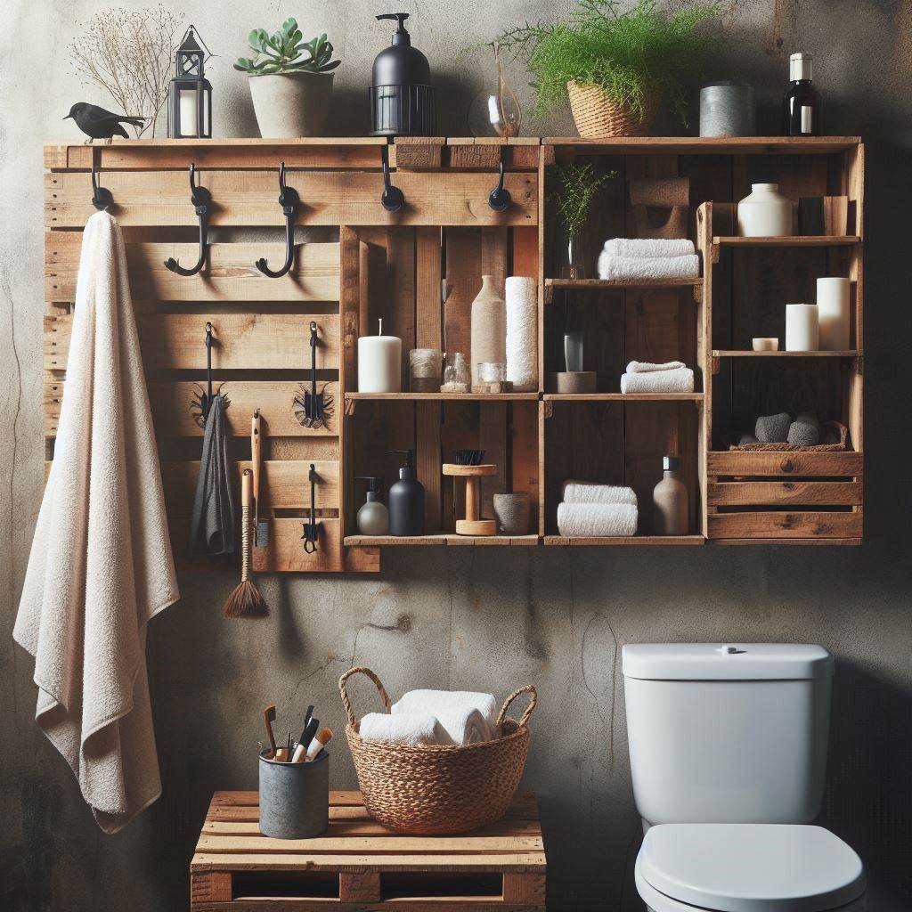 Rustic Pallet Shelf with Hooks