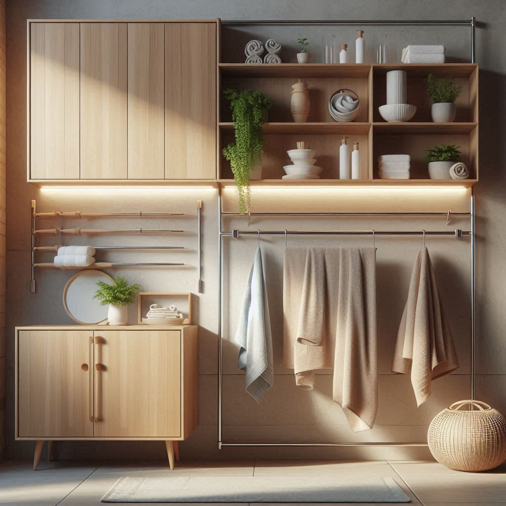 Wall-Mounted Cabinets with Below Rod for Drying Rack