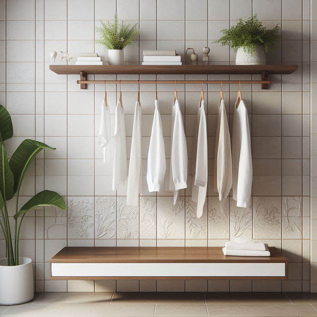 Floating Shelf and Hanging Rod Combo