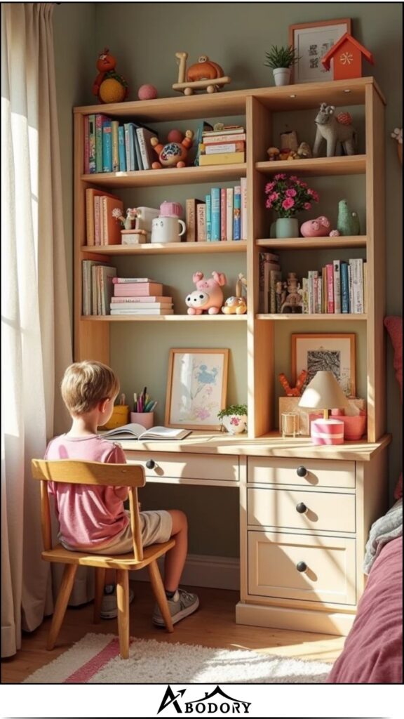 Built-in bookshelf with study desk combination