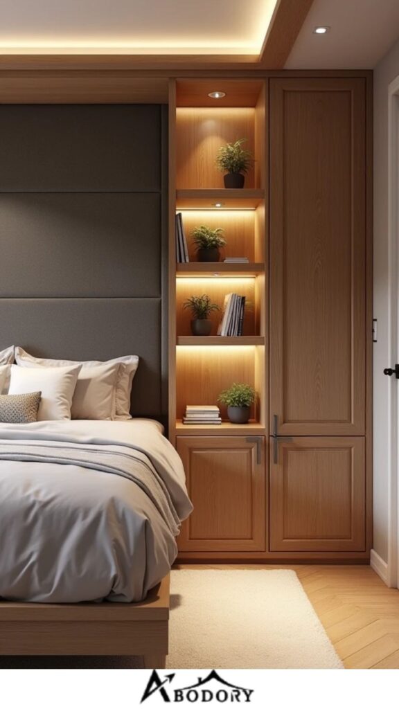Combining display shelves with closed cabinets
