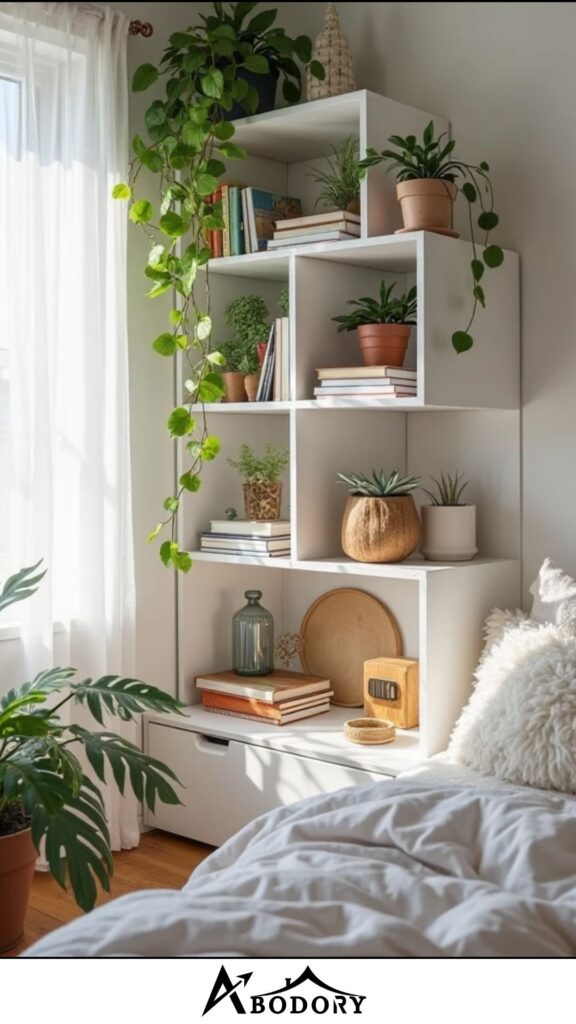 Compact cube shelves fitted in corners