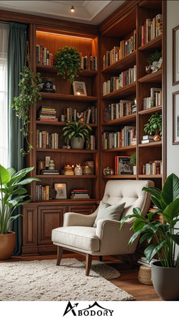 Corner placement ideas for built-in bookshelves