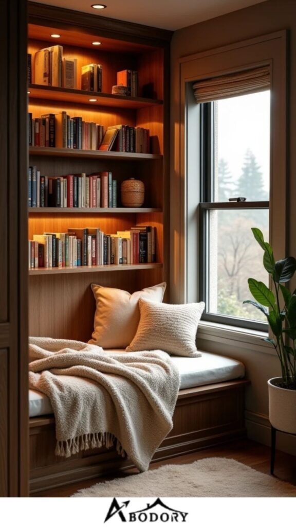 Creating a cozy reading nook with shelves
