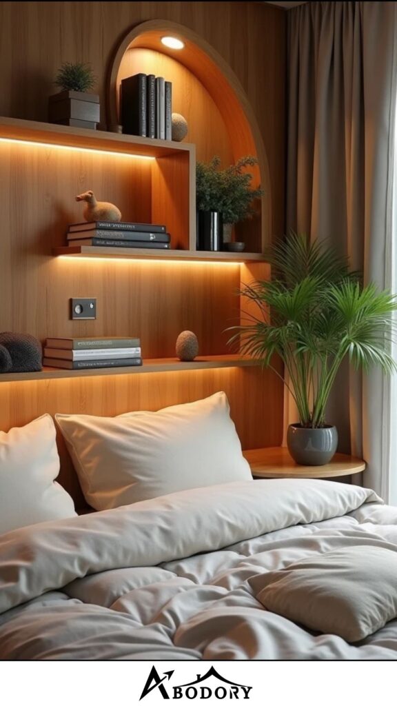Curved wall-mounted shelves for corners