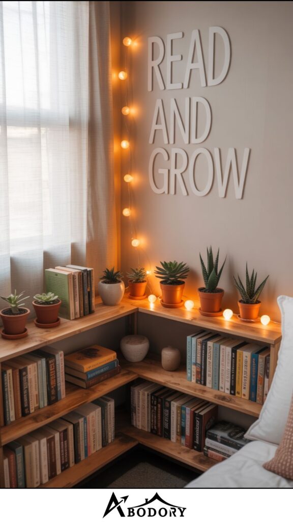 DIY L-shaped wooden bookshelves