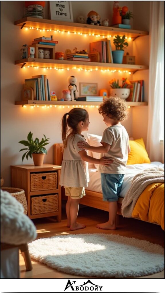 Double-level shelving units for multiple kids