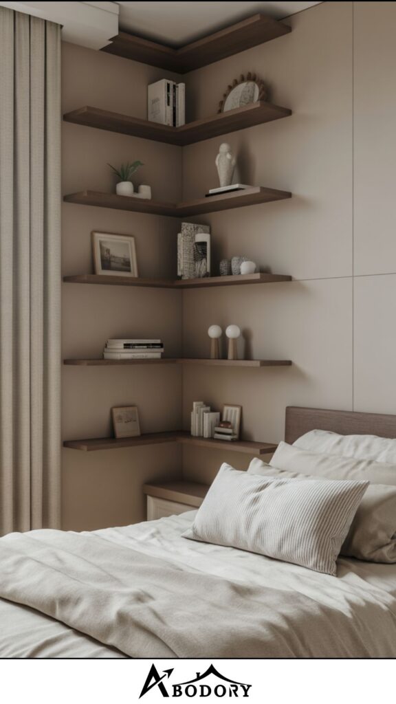 Floating L-shaped bookshelf for tight spaces