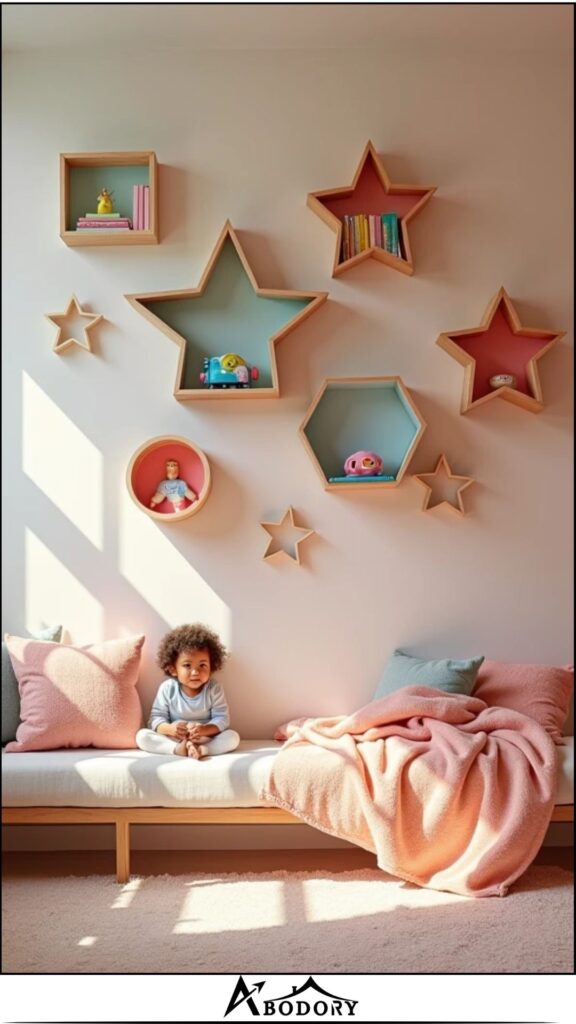 Floating shelves arranged in fun shapes