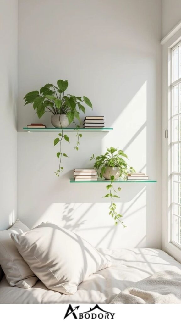Glass floating shelves for a sleek, modern touch