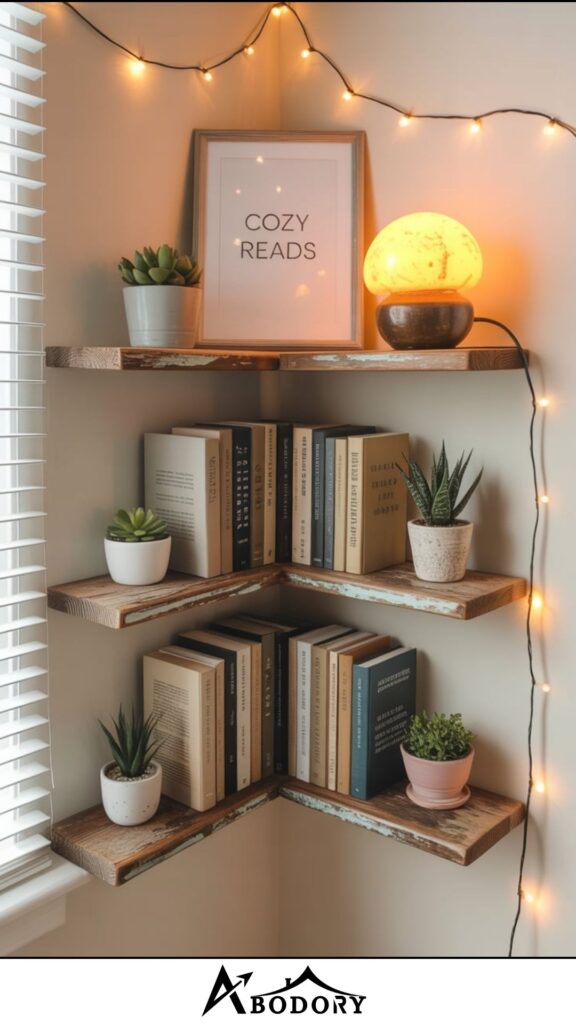 Invisible wall-mounted corner bookshelf