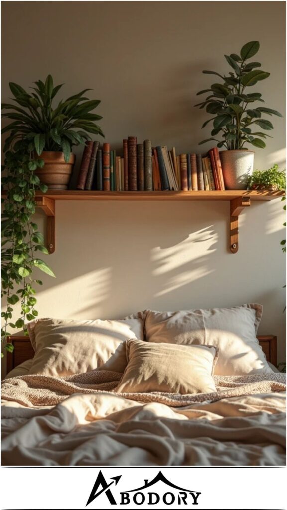 Mix books and small potted plants for cozy vibe