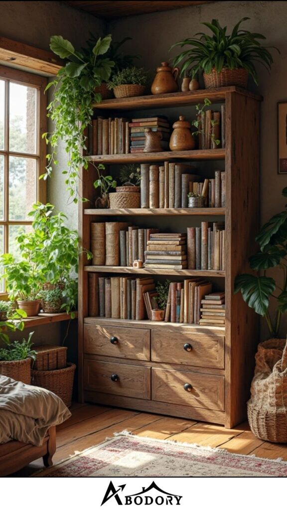_Multi-tier metal and wood corner book rack