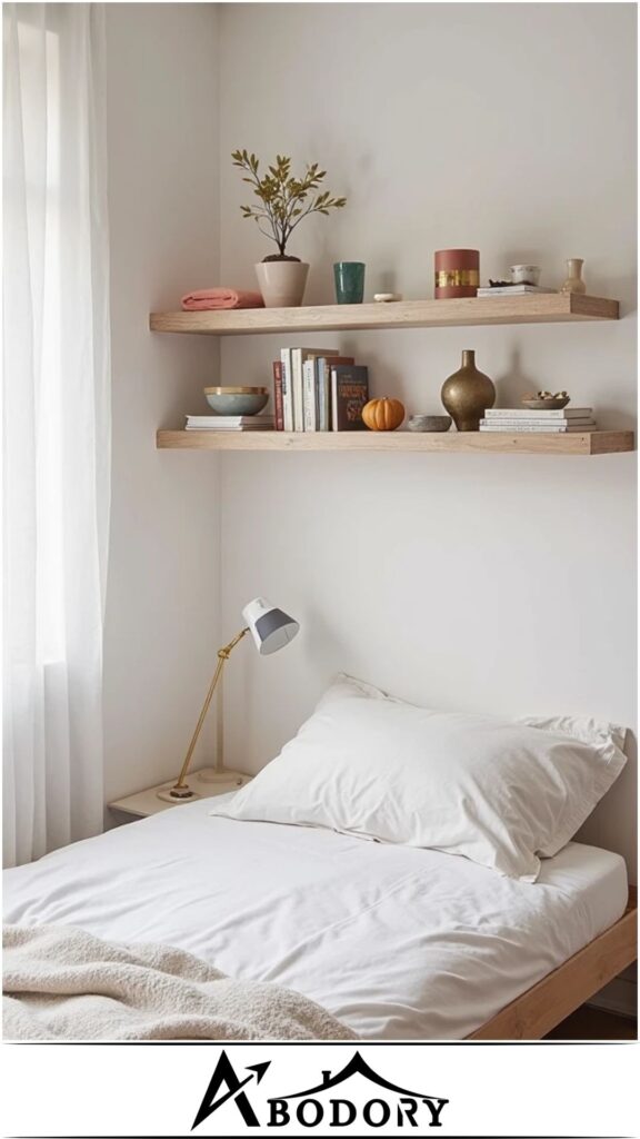 Slim floating shelves for small bedrooms