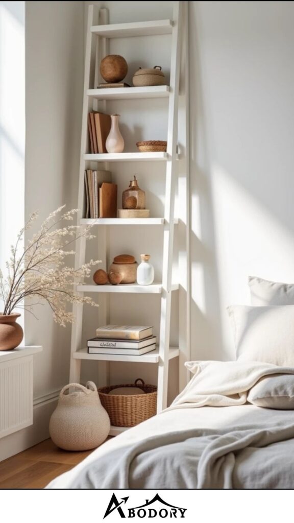 Tall vertical corner bookshelf for narrow spaces