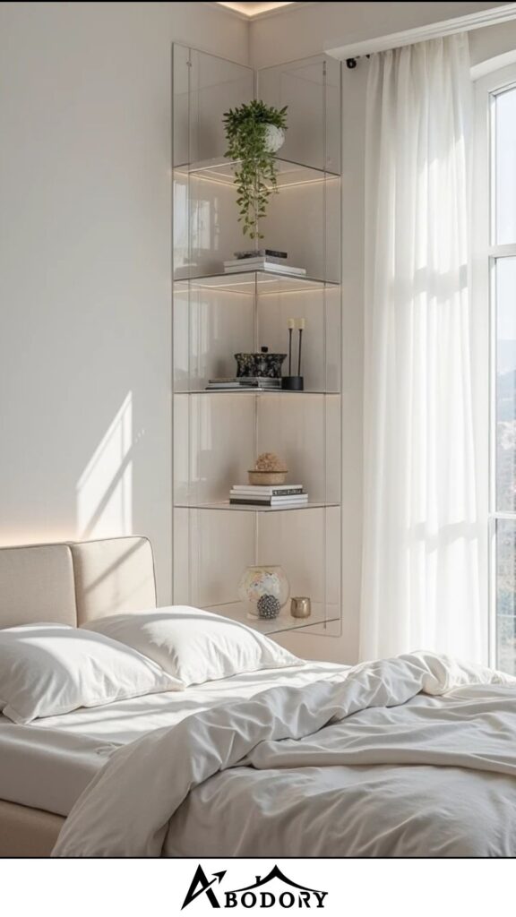 Wall-mounted acrylic bookshelves for a clean look