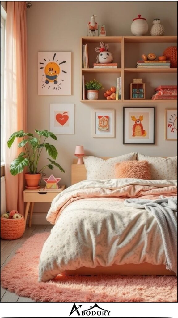 Wall-mounted shelves with built-in cubbies