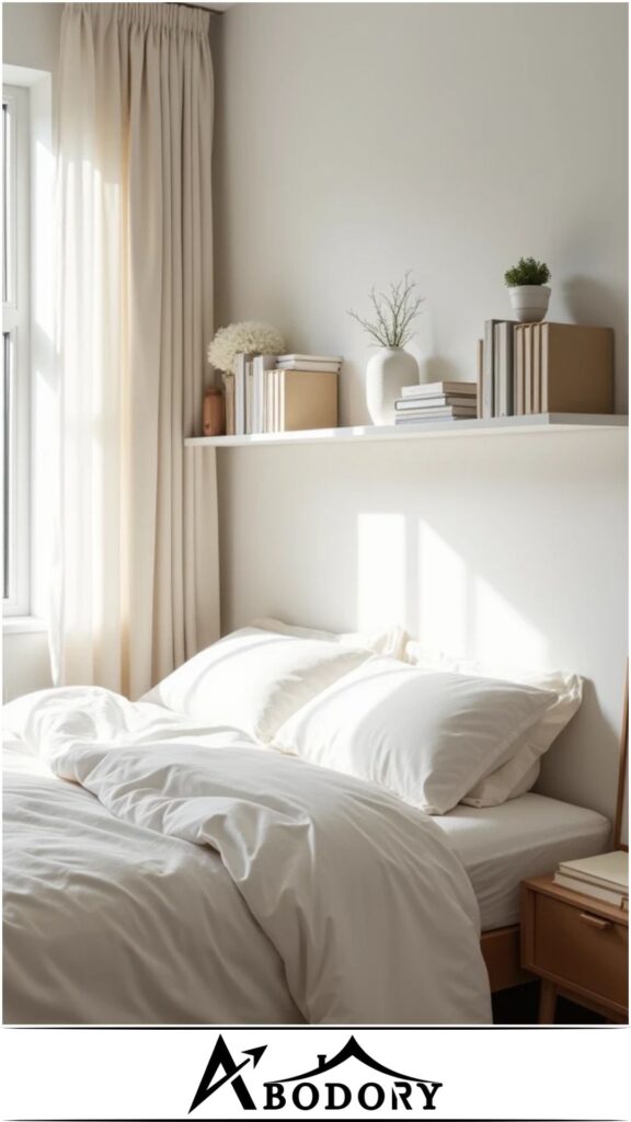 White floating shelves with few select books